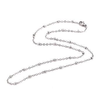 304 Stainless Steel Cable Chain Necklaces, with Ball Beads and Lobster Claw Clasps, Stainless Steel Color, 17.9 inch(45.5cm), 3mm