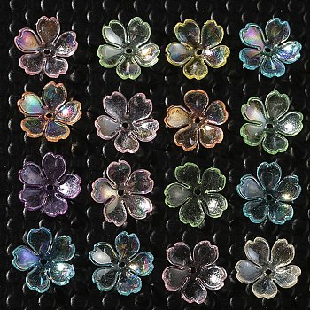 Transparent Electroplate Acrylic Bead Caps, 5-Petal, Flower, Mixed Color, 15mm, about 2030pcs/500g