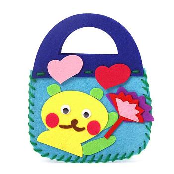 Non Woven Fabric Embroidery Needle Felt Sewing Craft of Pretty Bag Kids, Felt Craft Sewing Handmade Gift for Child Meet Best, Bear, Deep Sky Blue, 14x13x3.5cm