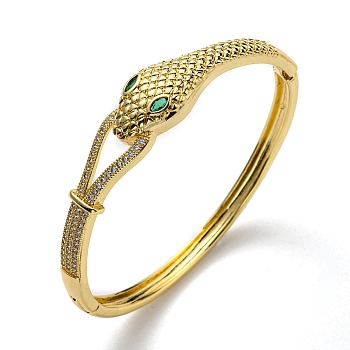 Green Cubic Zirconia Snake Hinged Bangle, Brass Jewelry for Women, Cadmium Free & Lead Free, Real 18K Gold Plated, Inner Diameter: 2-1/8x2-1/4 inch(5.35x5.7cm)