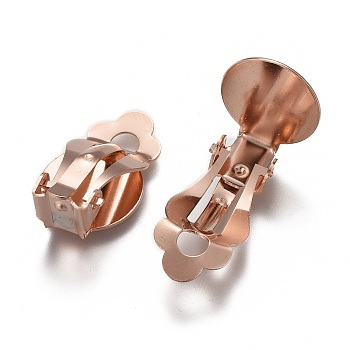 304 Stainless Steel Clip-on Earring Setting, Flat Round, Rose Gold, Tray: 12mm, 21x12x9mm