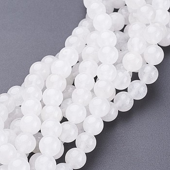 Natural White Jade Beads Strands, Round, 8mm, Hole: 1mm, about 47pcs/strand, 15 inch