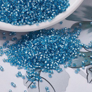 MIYUKI Delica Beads, Cylinder, Japanese Seed Beads, 11/0, (DB0692) Dyed Semi-Frosted Silver Lined Aqua, 1.3x1.6mm, Hole: 0.8mm, about 10000pcs/bag, 50g/bag