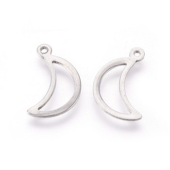 304 Stainless Steel Open Pendants,, Moon, Stainless Steel Color, 15x9x0.8mm, Hole: 1.2mm