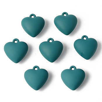 Rubberized Style Acrylic Pendants, Puffed Heart, Teal, 29x27x15mm, Hole: 3mm