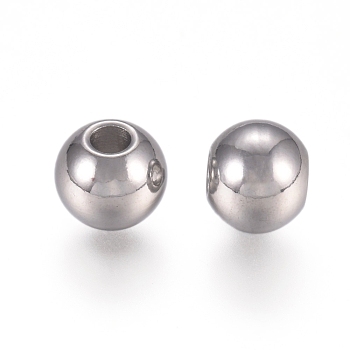 Tarnish Resistant 316 Surgical Stainless Steel Beads, Round, Stainless Steel Color, 6x5mm, Hole: 2mm