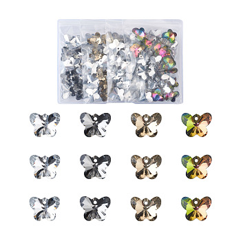 Electroplated Glass Charms, Silver Plated Bottom, Faceted, Butterfly, Mixed Color, 12x15x7mm, Hole: 1mm, 4 colors, 25pcs/color, 100pcs/box