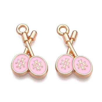 Alloy Enamel Pendants, Lead Free & Cadmium Free, Badminton Racket Charm, Golden, Pink, 18x12x2mm, Hole: 1.8mm