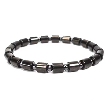 Iron & Synthetic Hematite Column Beaded Stretch Bracelet