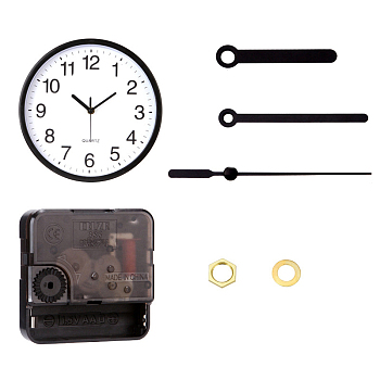 Plastic Long Shaft Clock Movement Mechanism, with Aluminum Pointer, Black, 56x56x16mm, Pin: 12x6mm