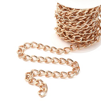Aluminium Twisted Curb Chains, Diamond Cut Chains, Unwelded, Rose Gold, 10x6.5x1.8mm, about 9.84 Feet(3m)/Roll