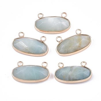 Natural Amazonite Pendants, with Brass Findings, Faceted, Oval, Golden, 14x24.5~25x5.5~6mm, Hole: 2.5mm