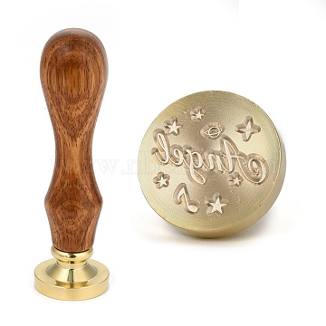 Brass Retro Wax Sealing Stamp, with Wooden Handle for Post Decoration DIY Card Making, Angel, Word, 90x25.5mm(AJEW-F045-C19)