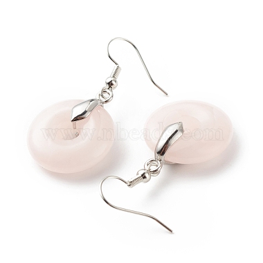Boucles d'oreilles pendantes donut en quartz rose naturel(EJEW-G300-01P-01)-3