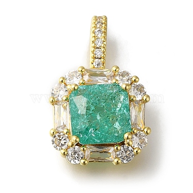 Golden Medium Turquoise Square Brass+Cubic Zirconia Pendants