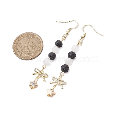 Round Natural Lava Rock & Selenite Dangle Earring(EJEW-JE05888)-3