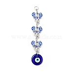 3 Elephants Pendant Decorations, Handmade Lampwork & CCB Plastic Evil Eye Hanging Ornaments, Blue, 226mm, Hole: 11mm(X1-HJEW-H058-02)