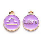 Alloy Enamel Pendants, Cadmium Free & Lead Free, Flat Round with Constellation, Light Gold, Medium Purple, Libra, 15x12x2mm, Hole: 1.5mm(ENAM-S124-01B-01K)