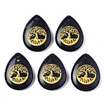 Synthetic Blue Goldstone Pendants, Teardrop with Tree of Life Pattern, 32~33.5x25~26x6.5~7.5mm, Hole: 2mm, 6pcs/bag(G-T122-71B)