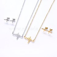 304 Stainless Steel Jewelry Sets, Stud Earrings and Pendant Necklaces, Heartbeat, Mixed Color, Necklace: 18.9 inch(48cm), Stud Earrings: 9x12x1.2mm, Pin: 0.8mm(SJEW-O090-01)