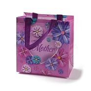 Mother's Day Theme Printed Flower Non-Woven Reusable Folding Gift Bags with Handle, Portable Waterproof Shopping Bag for Gift Wrapping, Rectangle, Medium Orchid, 11x21.5x23cm, Fold: 28x21.5x0.1cm(ABAG-F009-C02)