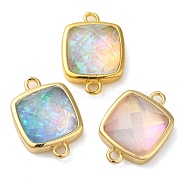 Synthetic Opal Connector Charms, Rack Plating Brass Square Links, Golden, Mixed Color, 16x11x5mm, Hole: 1.4mm(KK-S370-04G)