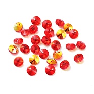Electroplate Transparent Glass Beads, Half Rainbown Plated, Faceted Bicone, Red, 8x4mm, Hole: 0.8mm(EGLA-Z002-AB06)