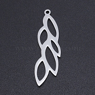 201 Stainless Steel Pendants, Leaf, Hollow, Stainless Steel Color, 37x11x1mm, Hole: 1.5mm(STAS-N090-JN818-1)