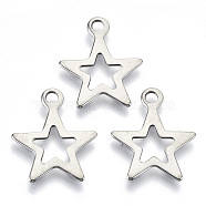 201 Stainless Steel Pendants, Cut-Out, Laser Cut, Hollow, Star, Stainless Steel Color, 17x14x1mm, Hole: 1.4mm(STAS-R116-049)