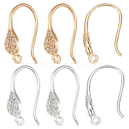 12Pcs 2 Colors Brass Micro Pave Clear Cubic Zirconia Earring Hooks, with Horizontal Loops, Teardrop, Platinum & Golden, 16x10x4.5mm, Hole: 1mm, Pin: 0.9mm, 6pcs/color(KK-BBC0007-94)