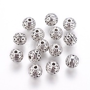 Tibetan Style Zinc Alloy Beads, Textured Round, Cadmium Free & Lead Free, Antique Silver, 8mm, Hole: 1mm(PALLOY-L230-01AS-RS)
