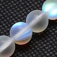 Synthetical Moonstone Beads Strands, Holographic Beads, Dyed, Frosted, Round, Clear, 8mm, Hole: 1mm, 15.5 inch(G-G585-8mm-02)