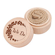 Wood Ring Box, Column with Flower and Word We Do, BurlyWood, 2x1-5/8 inch(5.2x4cm)(OBOX-WH0009-002)