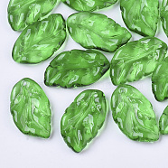Transparent Spray Painted Glass Pendants, Leaf, Green, 27.5x15~17x3.5~4.5mm, Hole: 1.4mm(X-GLAA-T013-02-C05)