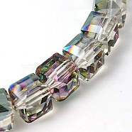 Electorplated Glass Beads, Rainbow Plated, Faceted, Cube, Aqua, 9x9x9mm, Hole: 1mm(EGLA-E006-3F)