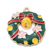 Christmas Theme Alloy Enamel Pendants, Light Gold, Christmas Wreath, 26.5x25x3mm, Hole: 2mm(ENAM-D060-04G)