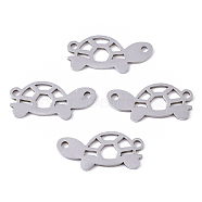 201 Stainless Steel Links connectors, Laser Cut Links, Tortoise, Stainless Steel Color, 8.5x18x1mm, Hole: 1.4mm(STAS-R104-044P)