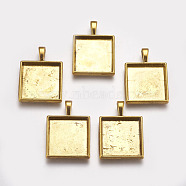 Tibetan Style Pendant Cabochon Settings, Plain Edge Bezel Cups, Lead Free, Square, Antique Golden, 32x24x4.5mm, Hole: 7mm, Tray: 20x20mm(X-TIBEP-A123359-AG-LF)