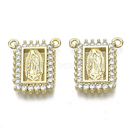 Brass Micro Pave Cubic Zirconia Pendants, Lady of Guadalupe Charms, for Religion, Nickel Free, Rectangle with Virgin Mary, Clear, Real 18K Gold Plated, 16x14x2.5mm, Hole: 1.2mm(ZIRC-S061-196G-NF)