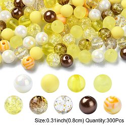 300Pcs 10 Styles Mixed Styles Transparent Acrylic Beads, Round, Yellow, 8x7~7.5mm, Hole: 1.5mm, 30pcs/style(MACR-YW0003-04)