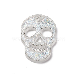 Skull Transparent Acrylic Connector Charms with Paillettes, Clear, 21.5x15x2.5mm, Hole: 1.6mm(OACR-B027-02A)