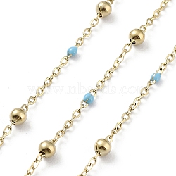Ion Plating(IP) 304 Stainless Steel Cable Chain, with Enamel, Soldered, Light Sky Blue, Beads: 3.5~3.6x3.5mm, Link: 5x2x2mm and 2x1.5x0.3mm(CHS-F019-01G-06)