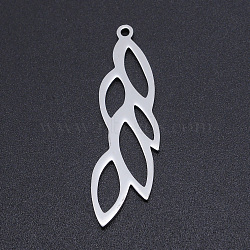 Non-Tarnish 201 Stainless Steel Pendants, Leaf, Hollow, Stainless Steel Color, 37x11x1mm, Hole: 1.5mm(STAS-N090-JN818-1)