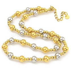 304 Stainless Steel & 201 Stainless Steel Round Beaded Necklaces for Women, Golden & Stainless Steel Color, 17.80 inch(45.2cm)(NJEW-G144-04B-GP)