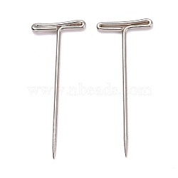 Nickel Plated Steel T Pins for Blocking Knitting, Modelling, Wig Making and Crafts, Stainless Steel Color, 38x15.5x1mm, Hole: 0.8x13mm, 200pcs/box(FIND-D023-01P-03)