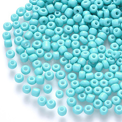 8/0 Baking Paint Glass Round Seed Beads, Cyan, 3~3.5x2mm, Hole: 1~1.2mm, about 10000pcs/pound(SEED-S036-01B-13)