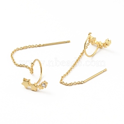 Clear Cubic Zirconia Star Tassel Dangle Stud Earrings, Brass Ear Thread for Women, Cadmium Free & Lead Free, Real 18K Gold Plated, 66mm, Pin: 0.7mm(EJEW-B013-15)