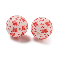 Christmas Round Silicone Beads, Red, Box, 15mm, Hole: 2mm(SIL-K002-02A)