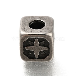 304 Stainless Steel Beads, Cube with Star, Antique Silver, 9x9x9mm, Hole: 3.6mm(STAS-M100-06AS)