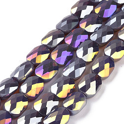 Faceted Electroplated Glass Beads Strands, AB Color Plated, Opaque Solid Color, Oval, Slate Gray, 10.5x8x5mm, Hole: 1.5mm, about 58~60pcs/strand, 25.59 inch(65cm)(GLAA-G092-D02)